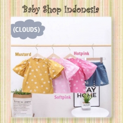 PU590 Setelan Blouse Anak Perempuan Import Atasan Katun Anak Clouds Celana Pendek Denim Anak  large